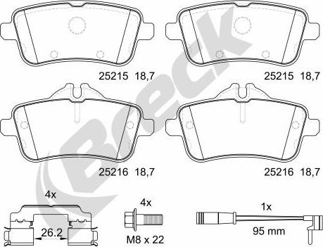 Breck 25215 00 554 00 - Тормозные колодки, дисковые, комплект avtokuzovplus.com.ua