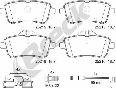 Breck 25215 00 554 10 - Тормозные колодки, дисковые, комплект avtokuzovplus.com.ua