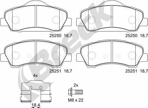 Breck 25250 00 701 00 - Тормозные колодки, дисковые, комплект autodnr.net