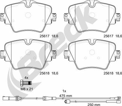 Breck 25617 00 701 00 - Гальмівні колодки, дискові гальма autocars.com.ua