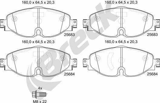 Breck 25683 00 701 10 - Тормозные колодки, дисковые, комплект autodnr.net