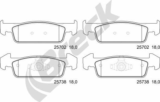 Breck 25738 00 702 00 - Гальмівні колодки, дискові гальма autocars.com.ua