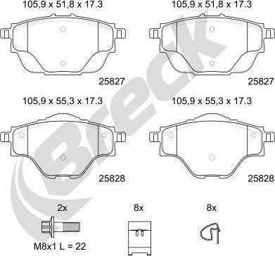 Breck 25827 00 704 00 - Тормозные колодки, дисковые, комплект avtokuzovplus.com.ua