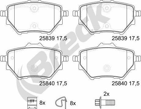 Breck 25839 00 704 00 - Гальмівні колодки, дискові гальма autocars.com.ua