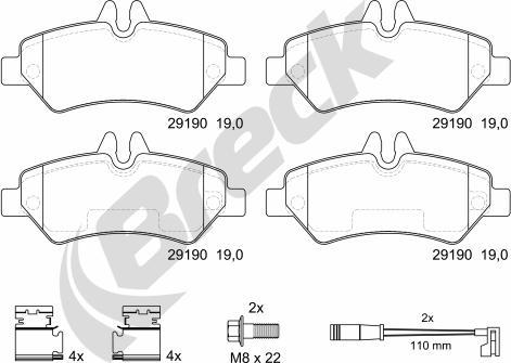 Breck 29190 00 703 10 - Гальмівні колодки, дискові гальма autocars.com.ua