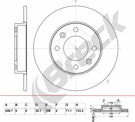 Breck BR 035 SA100 - Тормозной диск avtokuzovplus.com.ua