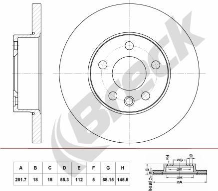 Breck BR 055 SA100 - Тормозной диск avtokuzovplus.com.ua