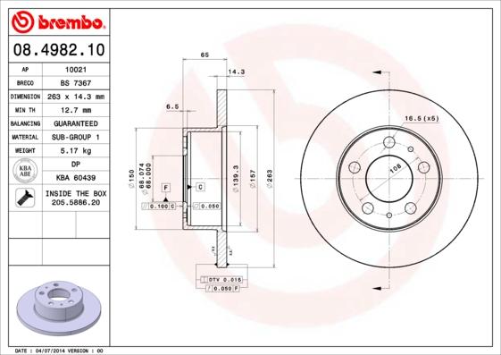 Breco BS 7367 - Тормозной диск avtokuzovplus.com.ua