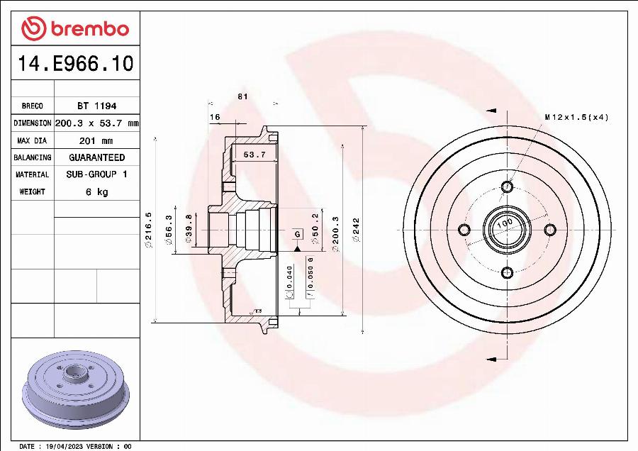 Breco BT 1194 - Тормозной барабан avtokuzovplus.com.ua