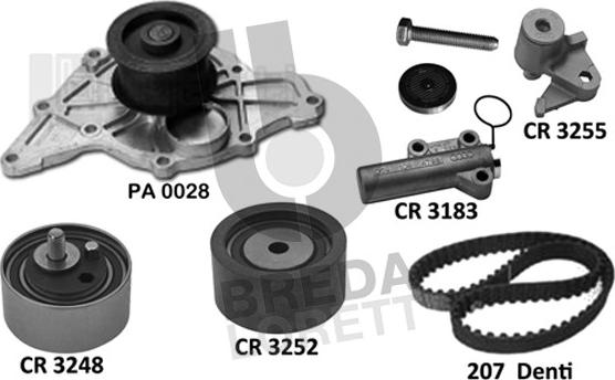 Breda Lorett KPA0670A - Водяний насос + комплект зубчатого ременя autocars.com.ua