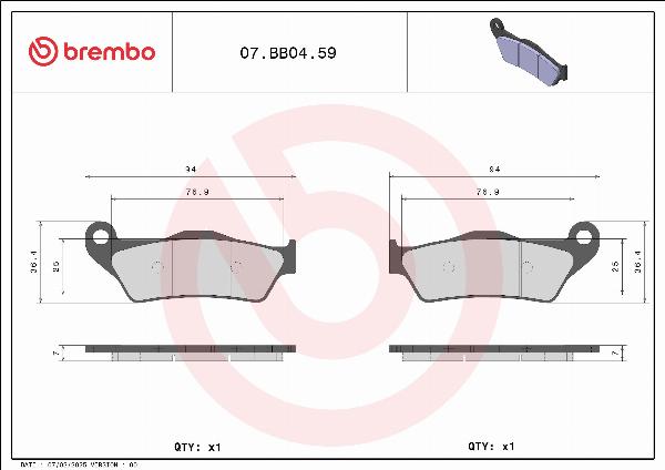 Brembo 07BB0459 - Гальмівні колодки, дискові гальма autocars.com.ua