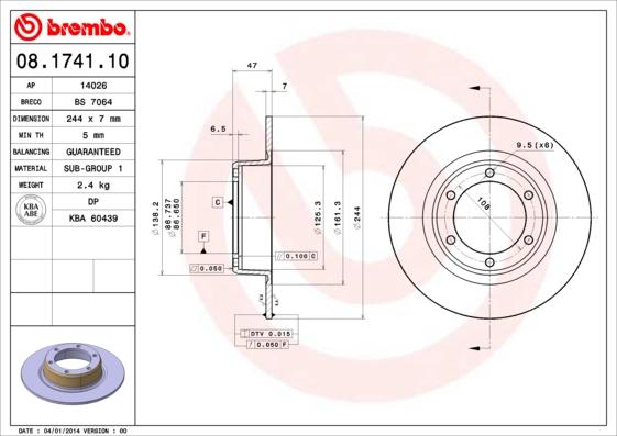 Brembo 08.1741.10 - Тормозной диск avtokuzovplus.com.ua