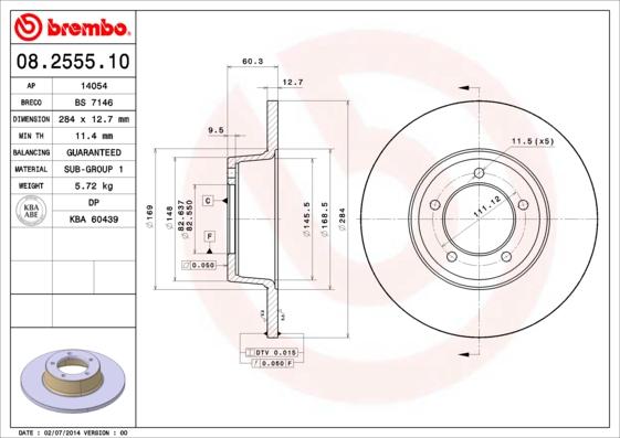 Brembo 08.2555.10 - Гальмівний диск autocars.com.ua