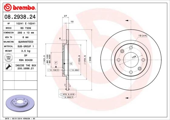 Brembo 08.2938.24 - Гальмівний диск autocars.com.ua