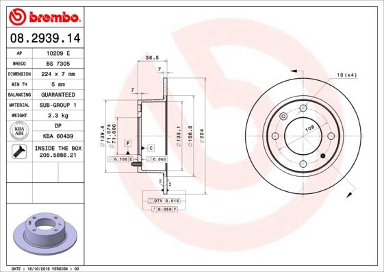 Brembo 08.2939.14 - Гальмівний диск autocars.com.ua