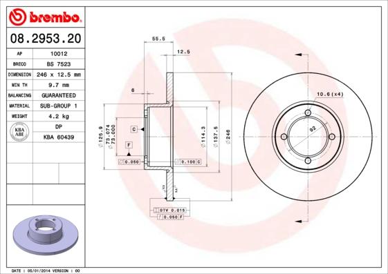 Brembo 08.2953.20 - Тормозной диск avtokuzovplus.com.ua