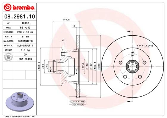 Brembo 08.2981.10 - Гальмівний диск autocars.com.ua