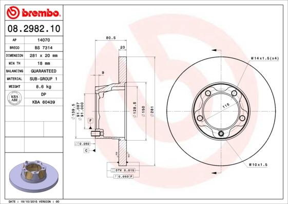 Brembo 08.2982.10 - Тормозной диск avtokuzovplus.com.ua