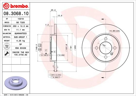 Brembo 08.3068.10 - Гальмівний диск autocars.com.ua