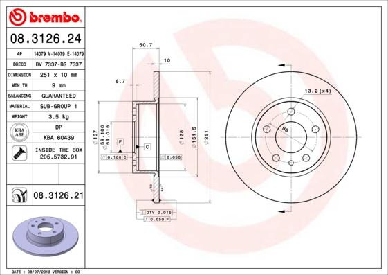 Brembo 08.3126.24 - Тормозной диск avtokuzovplus.com.ua