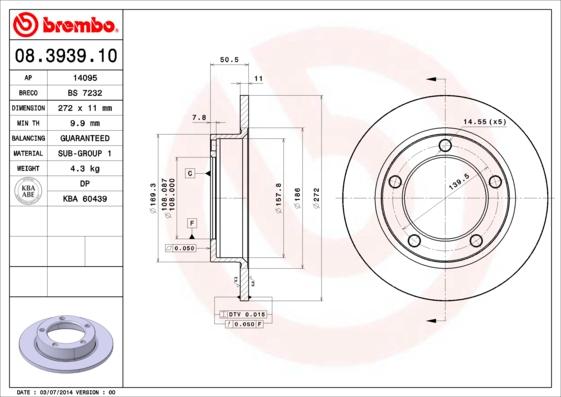 Brembo 08.3939.10 - Гальмівний диск autocars.com.ua