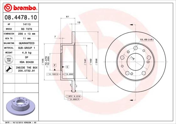 Brembo 08.4478.10 - Тормозной диск avtokuzovplus.com.ua