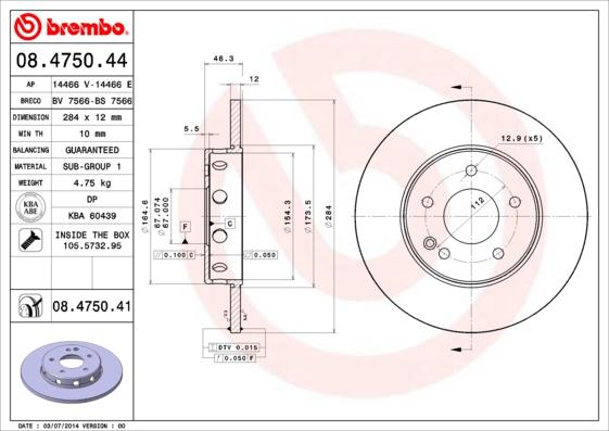 Brembo 08.4750.41 - Тормозной диск avtokuzovplus.com.ua