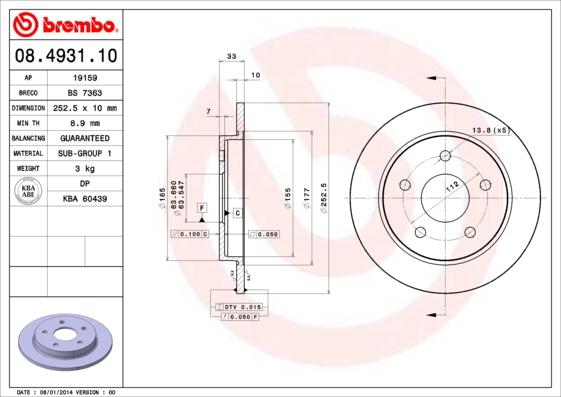 Brembo 08.4931.10 - Гальмівний диск autocars.com.ua