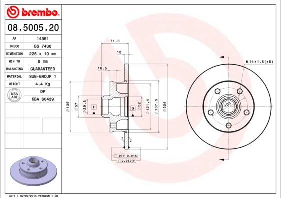 Brembo 08.5005.20 - Гальмівний диск autocars.com.ua