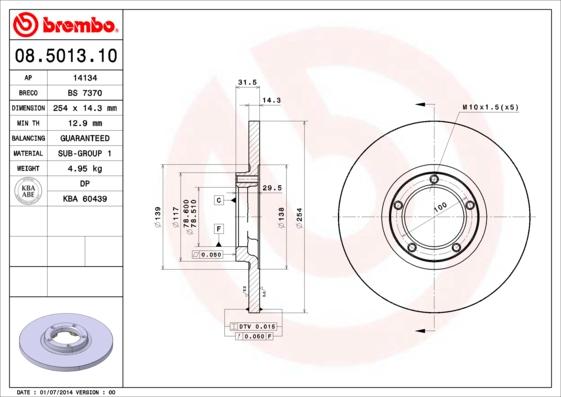 Brembo 08.5013.10 - Гальмівний диск autocars.com.ua