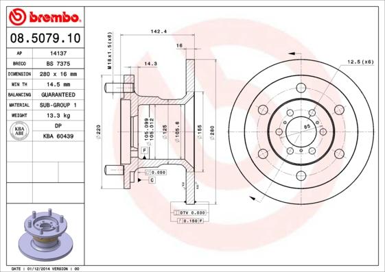 Brembo 08.5079.10 - Гальмівний диск autocars.com.ua