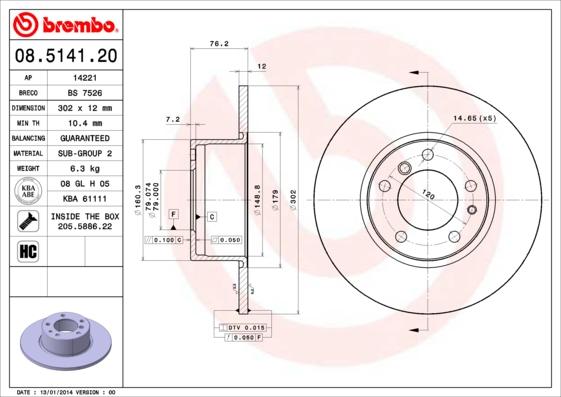 Brembo 08.5141.20 - Тормозной диск autodnr.net