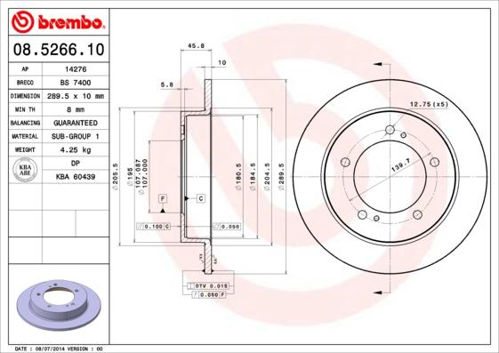 Brembo 08.5266.10 - Тормозной диск avtokuzovplus.com.ua