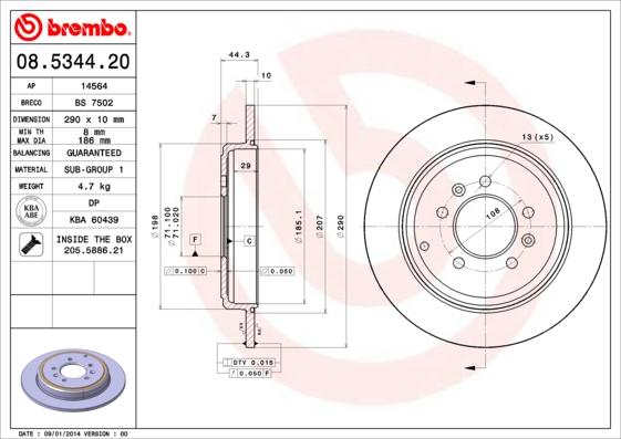 Brembo 08.5344.20 - Тормозной диск avtokuzovplus.com.ua