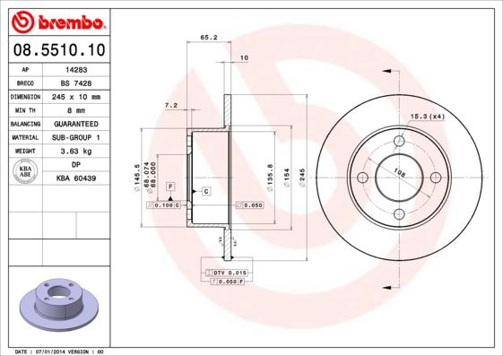 Brembo 08.5510.10 - Тормозной диск avtokuzovplus.com.ua