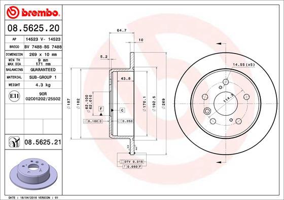 Brembo 08.5625.21 - Гальмівний диск autocars.com.ua