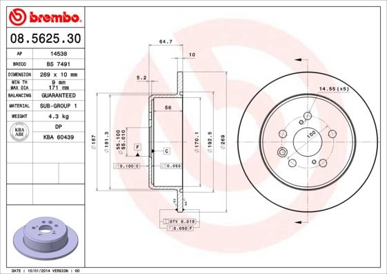 Brembo 08.5625.30 - Гальмівний диск autocars.com.ua