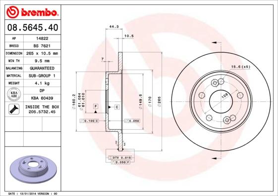 Brembo 08.5645.40 - Гальмівний диск autocars.com.ua