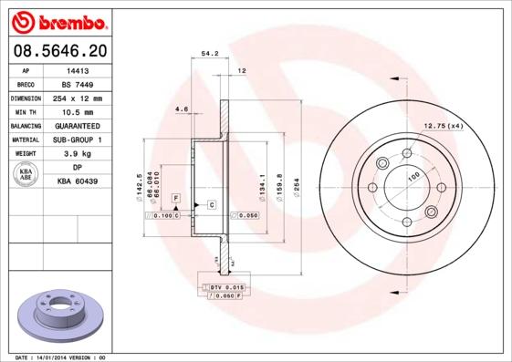 Brembo 08.5646.20 - Тормозной диск avtokuzovplus.com.ua