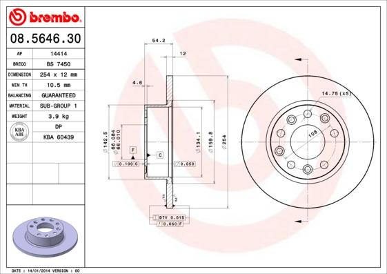 Brembo 08.5646.30 - Тормозной диск avtokuzovplus.com.ua