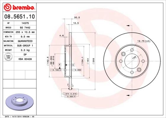 Brembo 08.5651.10 - Тормозной диск autodnr.net