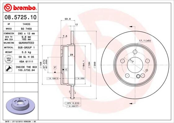 Brembo 08.5725.10 - Гальмівний диск autocars.com.ua