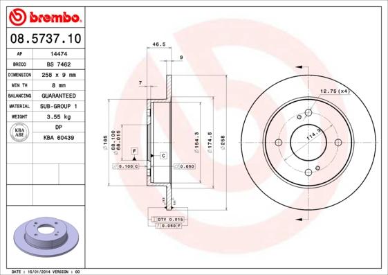 Brembo 08.5737.10 - Тормозной диск autodnr.net