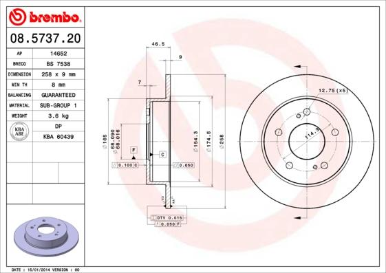 Brembo 08.5737.20 - Тормозной диск avtokuzovplus.com.ua