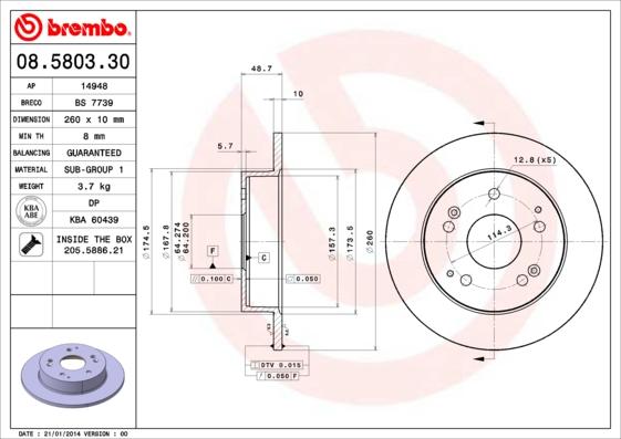 Brembo 08.5803.30 - Тормозной диск avtokuzovplus.com.ua