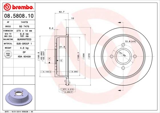 Brembo 08.5808.10 - Гальмівний диск autocars.com.ua