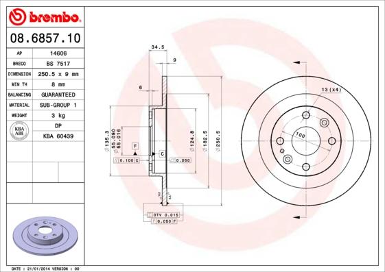 Brembo 08.6857.10 - Гальмівний диск autocars.com.ua