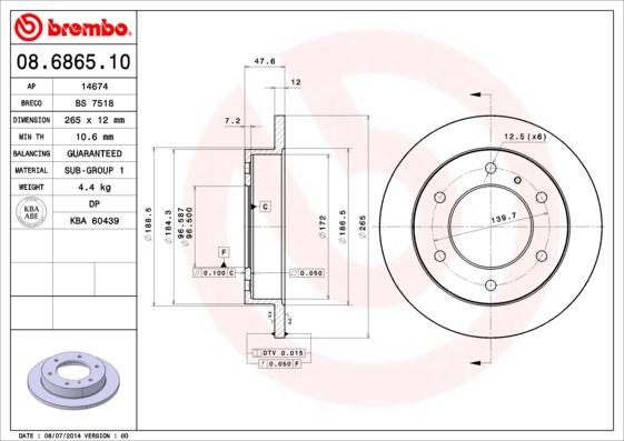 Brembo 08.6865.10 - Гальмівний диск autocars.com.ua