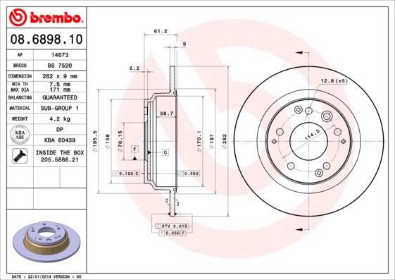 Brembo 08.6898.10 - Тормозной диск avtokuzovplus.com.ua