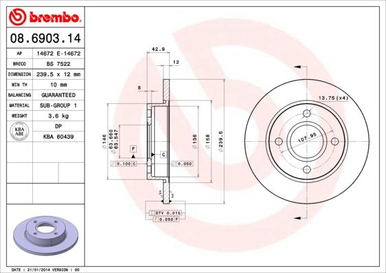 Brembo 08.6903.14 - Гальмівний диск autocars.com.ua